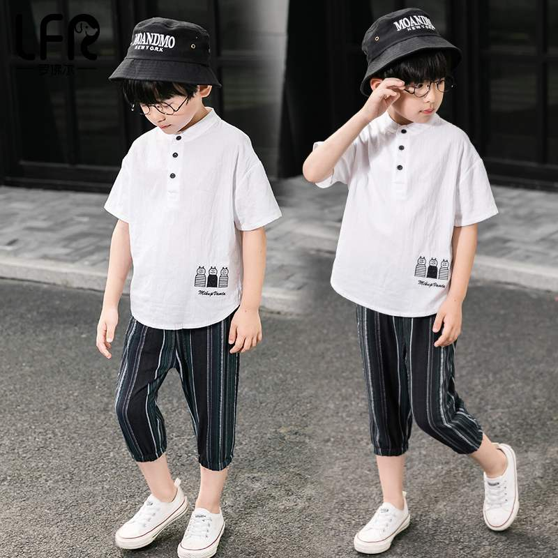 中大童亚麻半袖衬衫140-170-vv衣学院