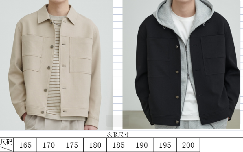 有里布男士休闲翻领工装夹克外套纸样-vv衣学院