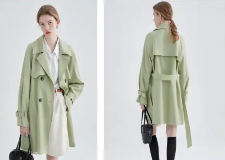 早秋风衣双排扣英伦风外套纸样-vv衣学院