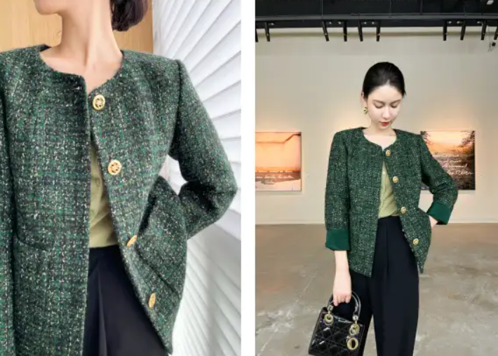 卫兰轻奢小香风拼接袖外套纸样-vv衣学院