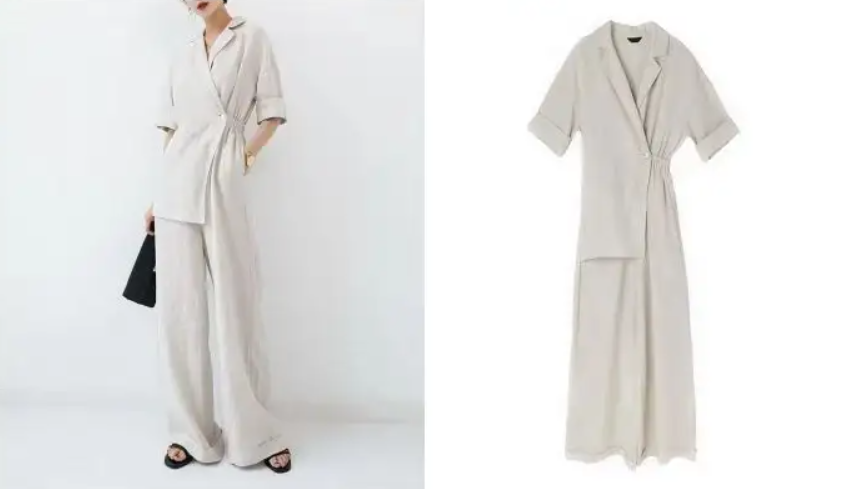 卫兰亚麻西装领简约连体裤纸样-vv衣学院