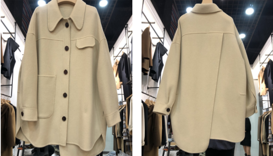 娃娃领不对称口袋设计双面呢外套-vv衣学院