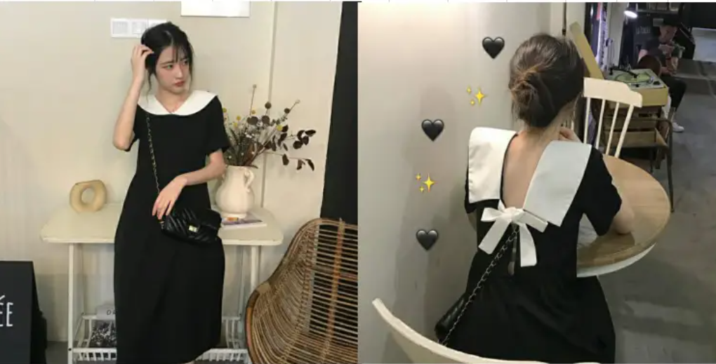 日系赫本风长款小黑连衣裙纸样-vv衣学院