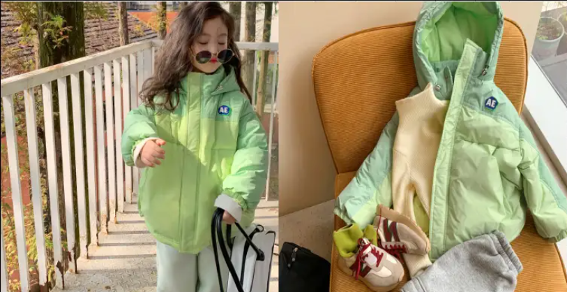 卫兰港风亲子休闲撞色立领羽绒服纸样-vv衣学院