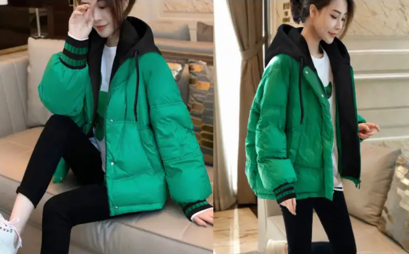 卫兰纸样龟背茧型假两件连帽羽绒服-vv衣学院