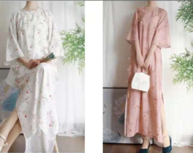 改良圆领全开襟倒大袖旗袍连衣裙纸样-vv衣学院