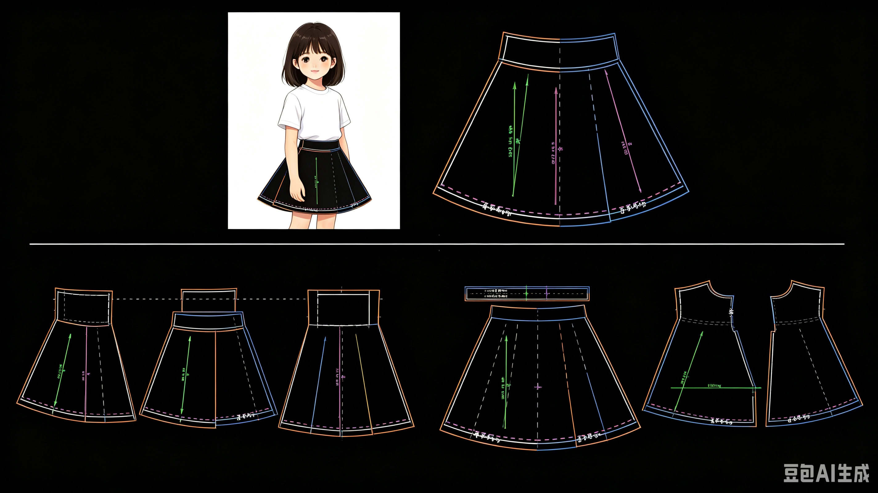 女童一片裙A字半裙纸样130码ET制版prj格式-vv衣学院